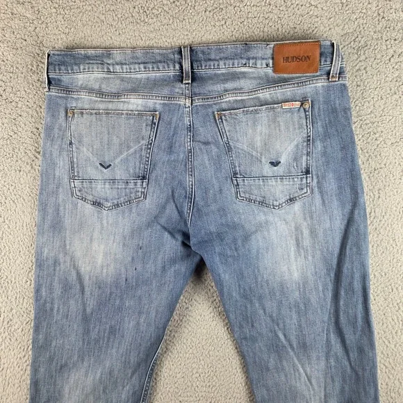 HUDSON Jeans Mens 40 (38x27) Blue Byron 5 Pocket Straight Zip Fly Distressed - Picture 11 of 12